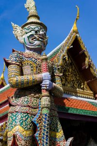 statuieta, marele palat regal, bangkok, tailanda, arhitectura, acoperis, paza, fotografie calatorie, crearphoto
